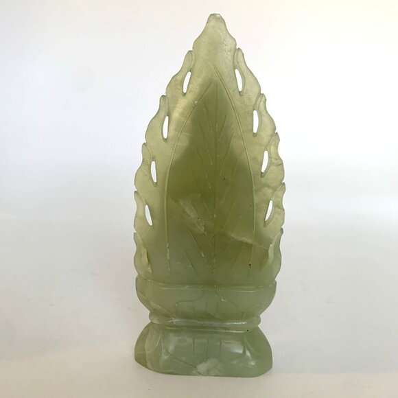 Chinese Nephrite Jade Seated Guanyin 6" Statue Hand Carved w/Pierced Leaf Halo - Picture 6 of 13